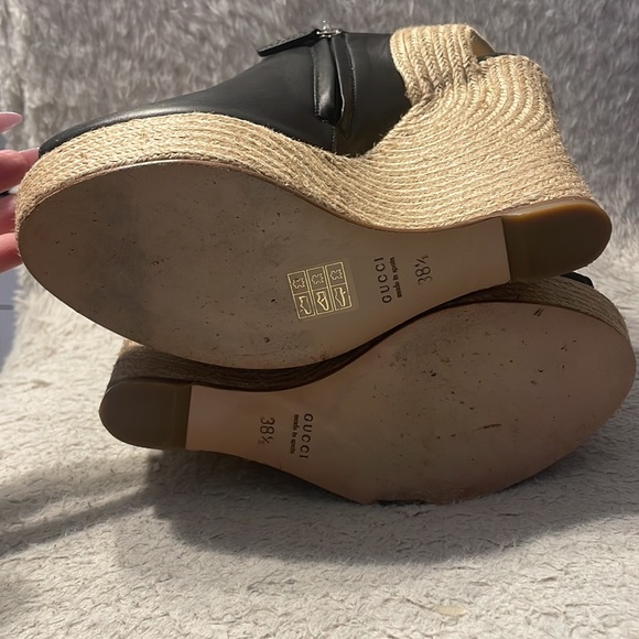 Gucci Black ‘Tiffany’ Peep Toe Espadrille Wedge Sandals size 38.5 - Picture 4 of 10